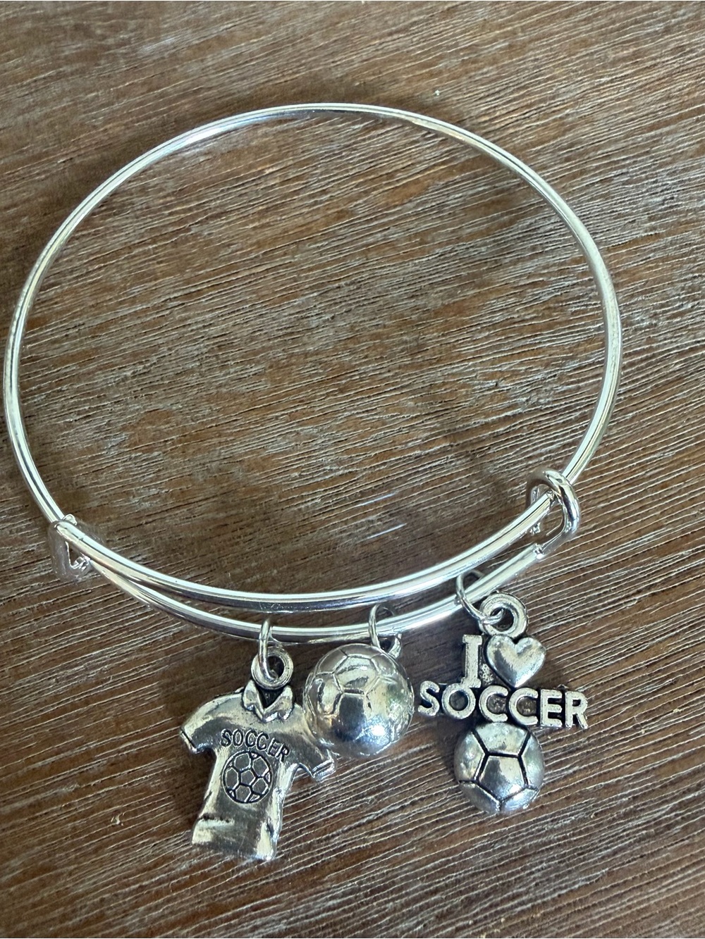Handcrafted Soccer Charm Bangle Bracelet Silver-tone for Girls - Picture 1 of 6